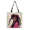 Canvas tote bag with stylish anime character print, casual shoulder bag for women daily use. - Black Illustration Style (hmk2823)