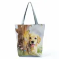 Süße Aquarell Hund Druck Leinwand Schultertasche, lässige Tragetasche mit grauen Trägern. - Aquarell Welpenillustration Stil (hlk2847)