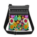 Double zipper crossbody bag featuring vibrant colorful floral print and stylish striped pattern. - Color Block Floral Pattern (xk6509)