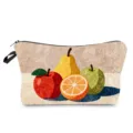 Detailed view of a stylish fruit print cosmetic bag with plush tufted texture and zipper. - Still Life Fruit Style (hzk2653)