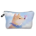 Watercolor shiba inu puppy print cosmetic bag detail, showing cute dog art and durable zipper. - Watercolor Shiba Inu Butterfly (hzk2853)