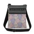 Small crossbody bag with black white stripes and colorful floral print, adjustable strap. - Multicolor Floral Mandala (xk6512)