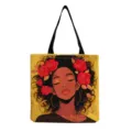 Close-up detail of the printed artistic illustration on the canvas tote bag fabric surface. - White Red Rose Tote Bag (hmk1703)