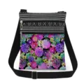 Detailed view of the vibrant floral print and double zipper design on the casual crossbody bag. - Multicolor Rich Flower Style (xk6513)