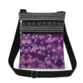 Small purple floral print crossbody shoulder bag with double zippers and adjustable strap. - Purple Floral Print (xk6514)