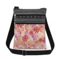 Details of the small floral print crossbody bag with dual zippers and adjustable strap. - Colorful Floral Patchwork (xk6515)