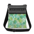 Small crossbody bag with black white stripes and green floral print, adjustable strap. - Green-Blue Fresh Floral (xk6516)