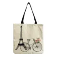 Eiffel tower printed canvas tote bag, eco-friendly large shoulder bag for daily casual use. - Eiffel Tower Bicycle And Roses Illustration Style (hm7295) / 40x38cm