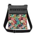 Detailed view of the colorful floral print, double zippers, and adjustable strap design. - Multicolor Floral Patchwork Style (xk6518)