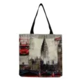 Vintage cityscape printed canvas tote bag, large capacity casual shoulder handbag. - London New York Landmarks Vintage Collage Style (hm7296) / 40x38cm