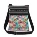 Detailed view of the colorful floral print and dual zippers on the crossbody bag. - Bright Multicolor Floral (xk6520)