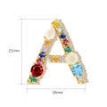 Verguld koperen letter A kettinghanger ingelegd met kleurrijke kubieke zirkonia's. - Letter A / 21mmx18mm