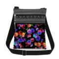 Floral print crossbody bag with double zippers and adjustable strap for women casual daily use. - Black Background Colorful Floral (xk6524)