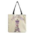 Detailed shot of the Eiffel Tower print canvas tote bag, featuring floral bow and sturdy strap. - French Tower Bow Floral Style (hm7302) / 40x38cm