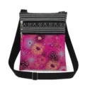 Detailed view of the colorful floral print crossbody shoulder bag with double zipper design. - Multicolor Floral Patchwork Fabric (xk6527)