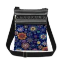 Detailed view of the colorful floral print crossbody bag with double zippers and adjustable strap. - Multicolor Mandala Flower (xk6528)