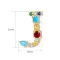 Gold-plated brass multi-color cubic zirconia initial J pendant charm for DIY jewelry making. - Letter J / 21mm x 13mm
