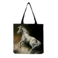 Canvas τσάντα tote από καμβά με τύπωμα λευκού αλόγου, εξαιρετική πρακτική τσάντα. - Στυλ Ελαιογραφίας με Λευκό Άλογο που Πηδάει (hm7697)