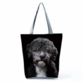 Black curly dog print tote bag casual shoulder bag large capacity travel handbag new - Black Curly Haired Dog Print (hl5121)