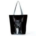 Stylish black dog print canvas tote bag, large capacity casual shoulder bag with zipper. - Black Dog Print (hl5122)