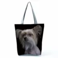 Black dog print zipper tote bag, casual travel shoulder bag, large capacity handbag for women - Pet Dog Front Print (hl5123)