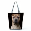 Canvas tote bag with cute dog print casual large capacity shoulder bag for women daily use - Shar Pei Dog Print (hl5124)