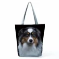 Black Australian Shepherd print canvas tote bag, casual shoulder bag with zipper. - Australian Shepherd Dog Print (hl5126)