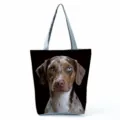 Canvas tote bag with cute dog print, large capacity casual shoulder bag for travel daily use. - Odd-Eyed Dog Print (hl5127)