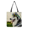 Τσάντα tote από καμβά με τύπωμα χάσκι, casual ελαφφιά τσάντα ώμου για καθημερινή χρήση. - Στυλ εκτύπωσης Χάσκι με στεφάνι (hm7460)