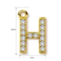 Gold letter H pendant charm with sparkling cubic zirconia, 13x7mm copper jewelry accessory. - Letter H