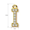 Detailed view of gold letter I pendant with sparkling crystal stones, highlighting dimensions. - Letter I