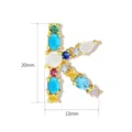 Gold-plated copper letter K pendant charm with colorful cubic zirconia, 20x13mm jewelry making. - Letter K / 20mmx13mm
