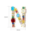 Gold plated brass letter N pendant colorful cubic zirconia charm 21x15mm jewelry - Letter N / 21mm x 15mm