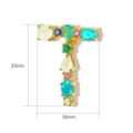 Gold-plated copper multicolored cubic zirconia letter T pendant necklace accessory 20x16mm - Letter T / 20mm x 16mm