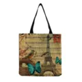 Vintage Eiffel Tower printed canvas tote bag eco-friendly large capacity shoulder handbag - Vintage Tower Birds Music Sheet Style (hm7306) / 40x38cm