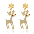 Christmas reindeer rhinestone earrings, gold-plated holiday snowflake crystal drop studs. - Red-Nosed Rhinestone Christmas Reindeer Drop Style (EHLT-25815-CAIS)