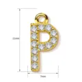 Detailed dimension view of the gold-plated letter P pendant pavé set with sparkling clear stones. - Letter P