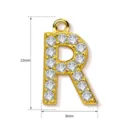 Gold letter R pendant charm, sparkling cubic zirconia, DIY jewelry accessory, 12x8mm size. - Letter R