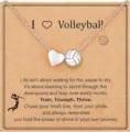 Volleyball necklace with heart pendant sports jewelry gift for women and girls metal chain - Silver Volleyball + Card