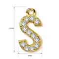 Gold letter S pendant charm with sparkling rhinestones, size 11x6mm, elegant jewelry accessory. - Letter S