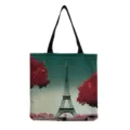 Vintage Eiffel Tower printed canvas tote bag, large capacity casual stylish shoulder bag. - Vintage Cyan Tower Print Style (hm7310) / 40x38cm
