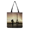Canvas tote bag with Eiffel Tower landscape print, large capacity casual shoulder handbag. - Tower And Figure Silhouette Style (hm7311) / 40x38cm