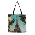 Canvas tote bag featuring an iconic Eiffel Tower landscape print. Casual style shoulder bag. - Paris Tower Versatile Style (hm7313) / 40x38cm