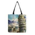 Water-color style Leaning Tower of Pisa print canvas tote bag, large capacity casual shoulder bag. - Leaning Tower Of Pisa Watercolor Style (hm7315) / 40x38cm