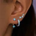 Silver Blue Gemstone Earring Set Multi Piece Stud Hoop Climber Earrings For Women - Silver Tone Blue Stone Style (Style 6)
