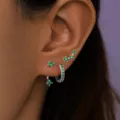 Silver-toned copper stud earrings set with green stones for women, stylish multi-piece jewelry - Silver Tone Green Rhinestone Style (款式13)