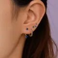 Gold plated copper multi-piece blue gemstone earring set, stylish daily wear jewelry for women - Blue Rhinestone Style (款式20)