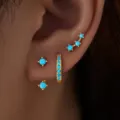 Gold turquoise earrings set, copper blue stone stud and hoop earrings for women fashion gift - Gold Tone Blue Turquoise Style (Style 28)