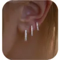 Elegant small pavé cubic zirconia hoop earrings set, trendy multi-piercing silver jewelry. - Silver Pave Rhinestone Set (Style 3)