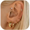 Detail view of stylish gold hoop earrings and stud set, perfect for stacking and modern daily wear. - Gold Multi-layer Stacking Set (Style 4)